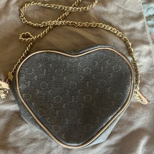 - El Portal brown leather heart shaped gold leather chain shoulder bag